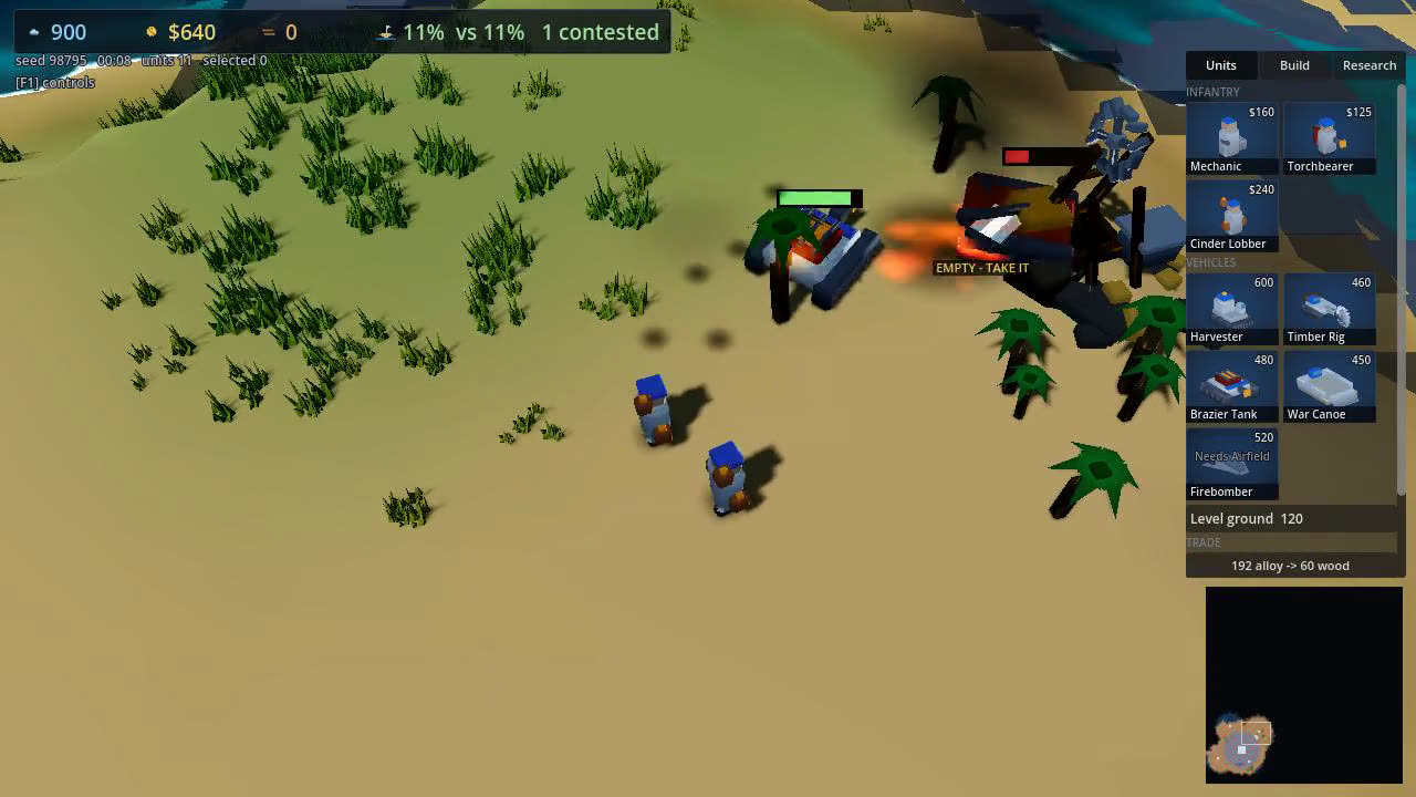 An enemy tank on fire, its crew killed, marked EMPTY - TAKE IT