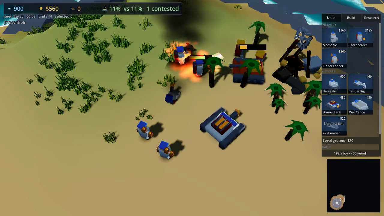 Kindled flamethrowers and a flame tank burning through a squad of enemy infantry